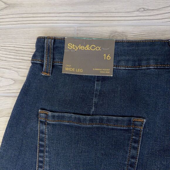 STYLE & CO Wide Leg Crop Blue Jeans Women's Size 16 High Rise NEW NWT - Picture 5 of 13